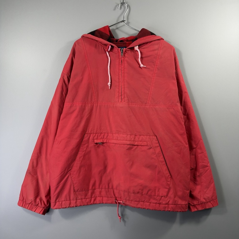 Vintage Gap Jacket Mens Medium Red Nylon Hooded Anorak 1/4 Zip Pullover Lined